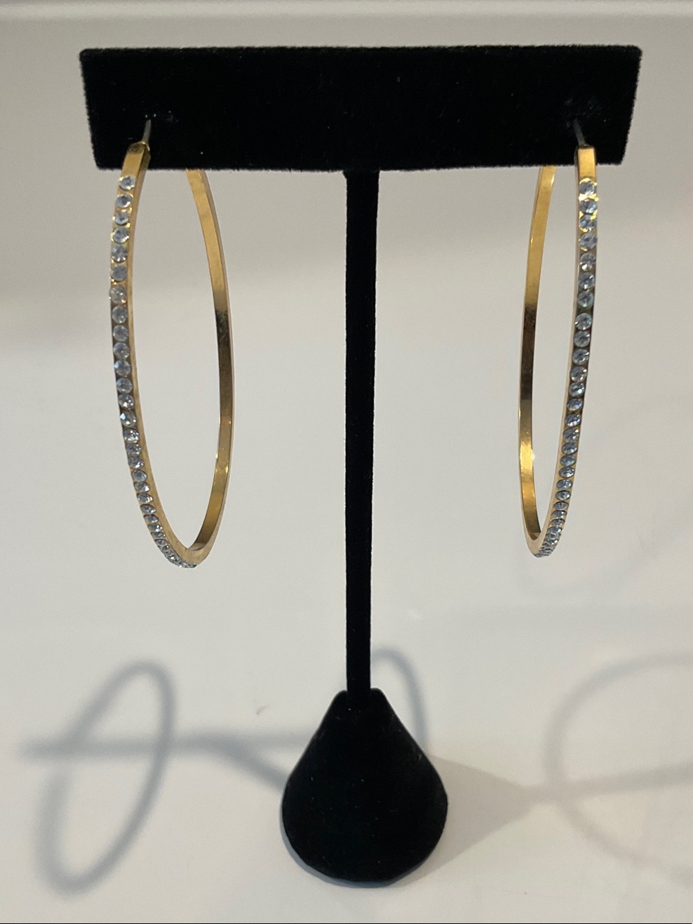 Gold Tone Crystal Pavé Large Hoop Earrings - Women Jewelry
